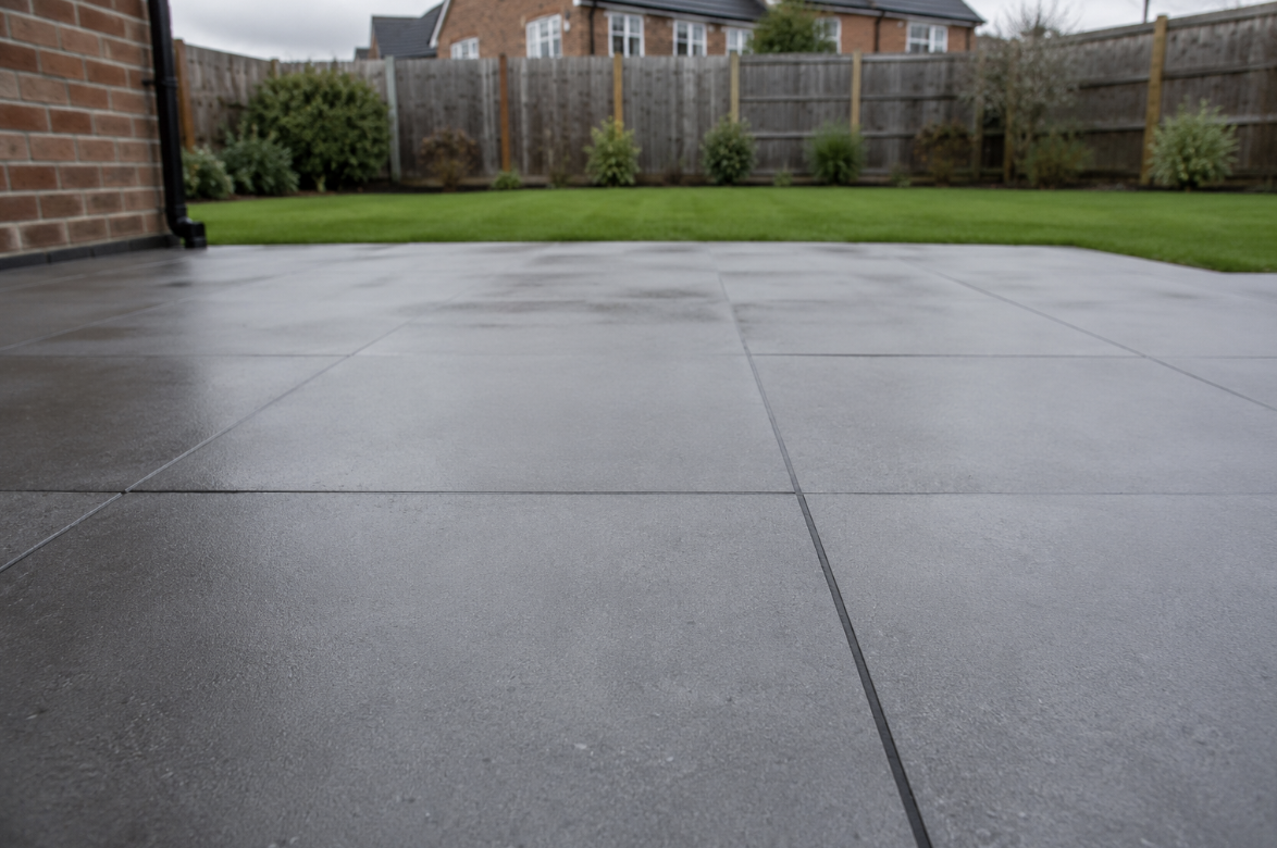 Concrete slabs compared to paving slabs for a patio or pathway near Gainsborough, Lincolnshire
