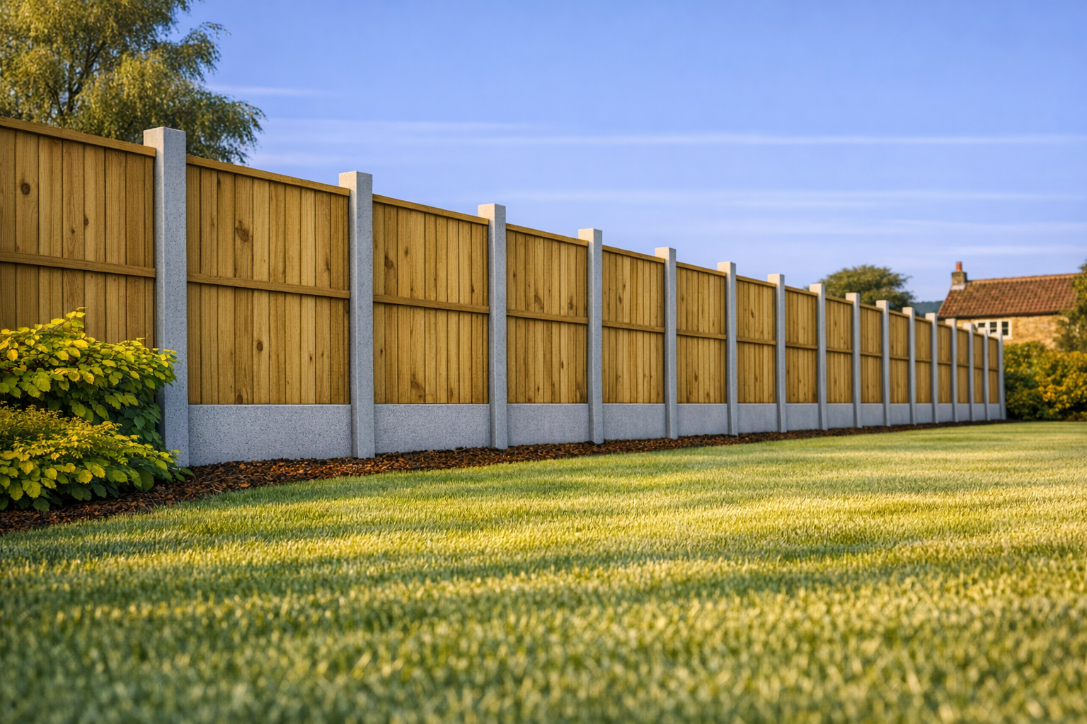 A well-kept concrete fence with posts, panels and gravel boards near Gainsborough, Lincolnshire