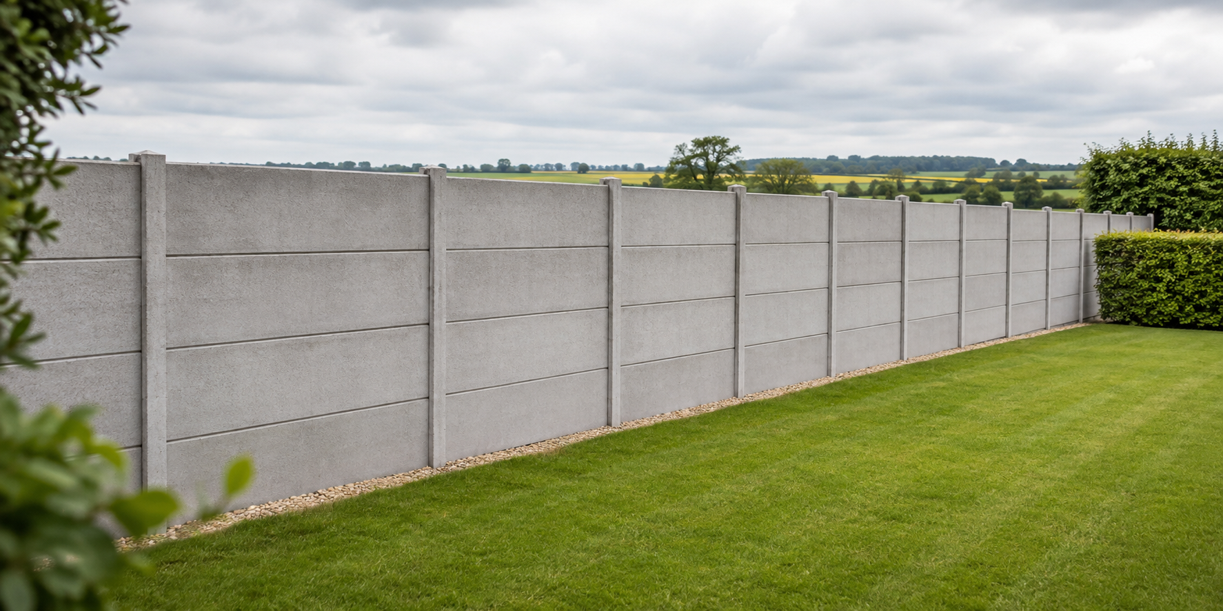 A finished concrete post and panel fence with gravel boards, supplied near Gainsborough, Lincolnshire
